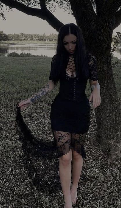 Gothic Romance Black Lace Midi Dress